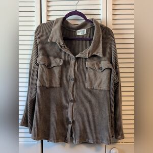 BUCKETLIST Brown Waffle-Knit Button-Up Sweatshirt 100% Cotton